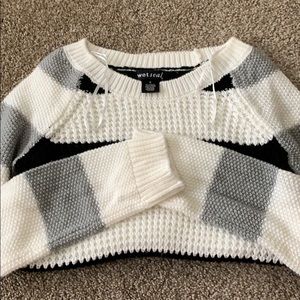 White, Black, and Grey Striped Sweater